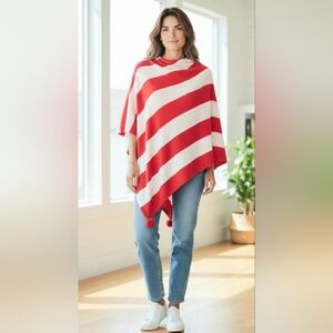 Sara Campbell Vibrant Red and White  Poncho